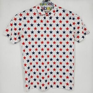 Proud 90 Polo Shirt Mens XL Red Blue White Stars‎ Golf Performance Short Sleeve